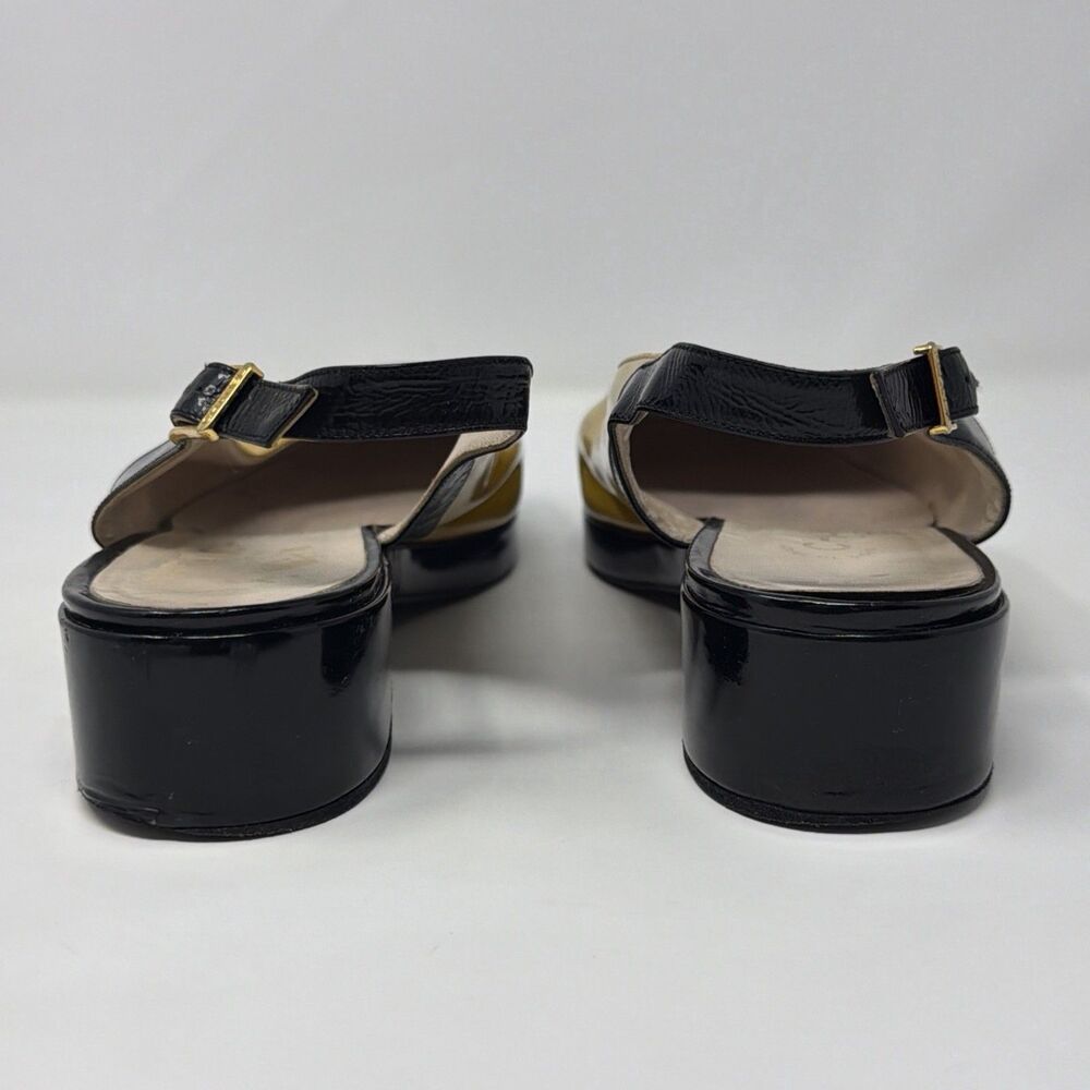 Chanel Vintage Slingback Heels Yellow Black Cap Toe Patent Leather EU 40 Italy - Picture 14 of 16